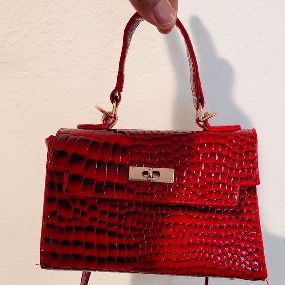 Handbags - Red Snakeskin Mini Top Handle Crossbody Shoulder Bag